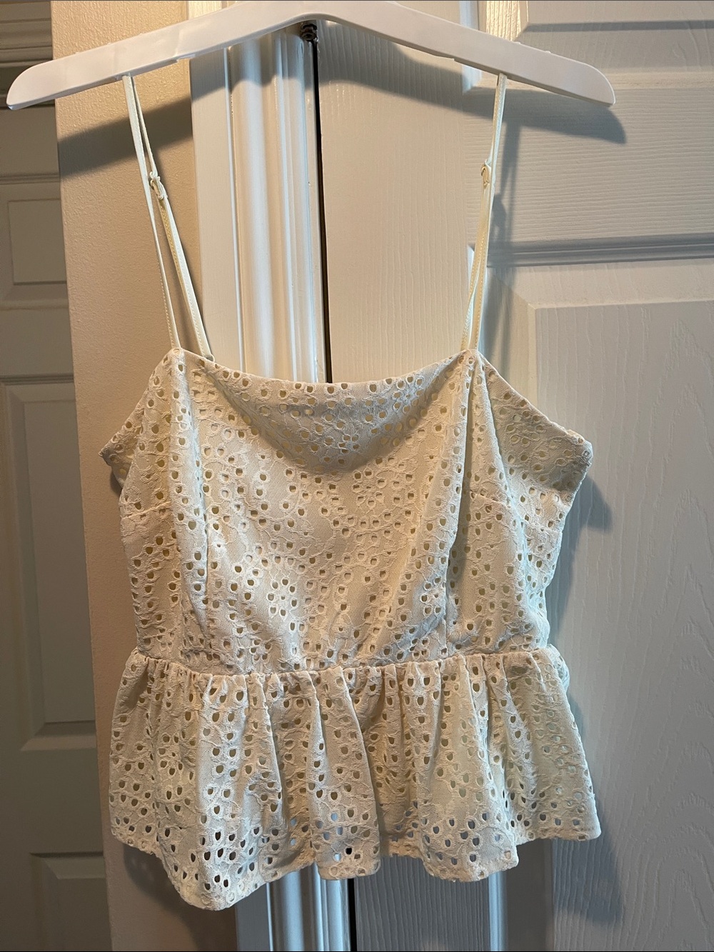a new day Cream Eyelet Peplum Cami Top